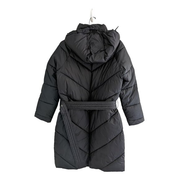 NWOT Express Belted Black Quilted Puffer Long Winter Jacket with Hood - Picture 6 of 13